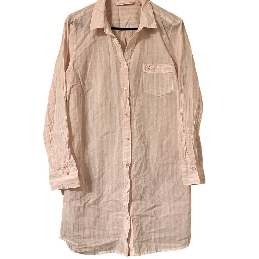 Victoria's Secret Pink Striped Cotton Button-Front Nightshirt